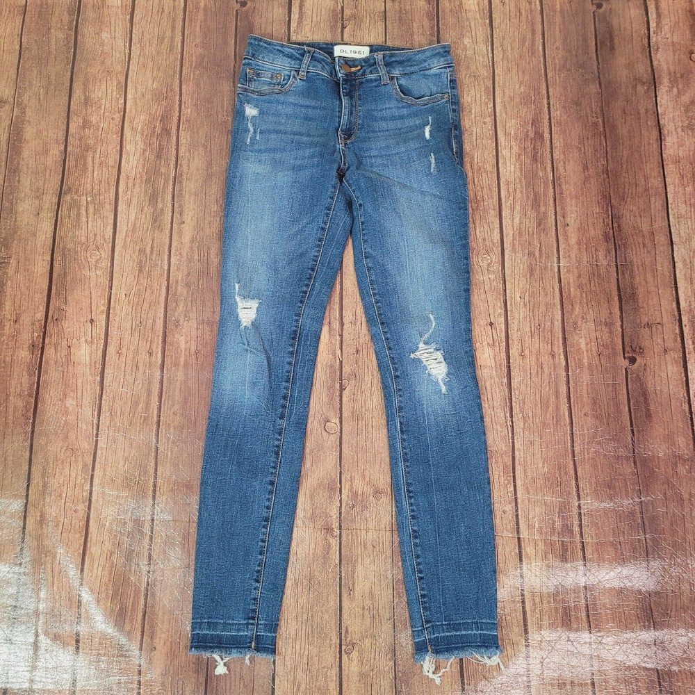 DL1961 Womens Jeans Blue 26‎ Florence Instasculpt Low Rise Raw Hem Distressed